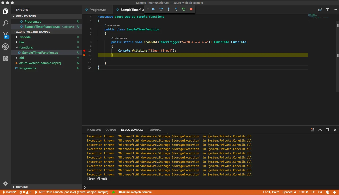 Microsoft VSCode Screenshot of CronJob Code